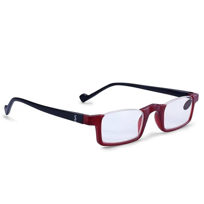 Designer Half Rimless from TOP Frames | affaires Plastic Reading Glasses |  Clear Near Vision for Reading | Stylish Design | Red