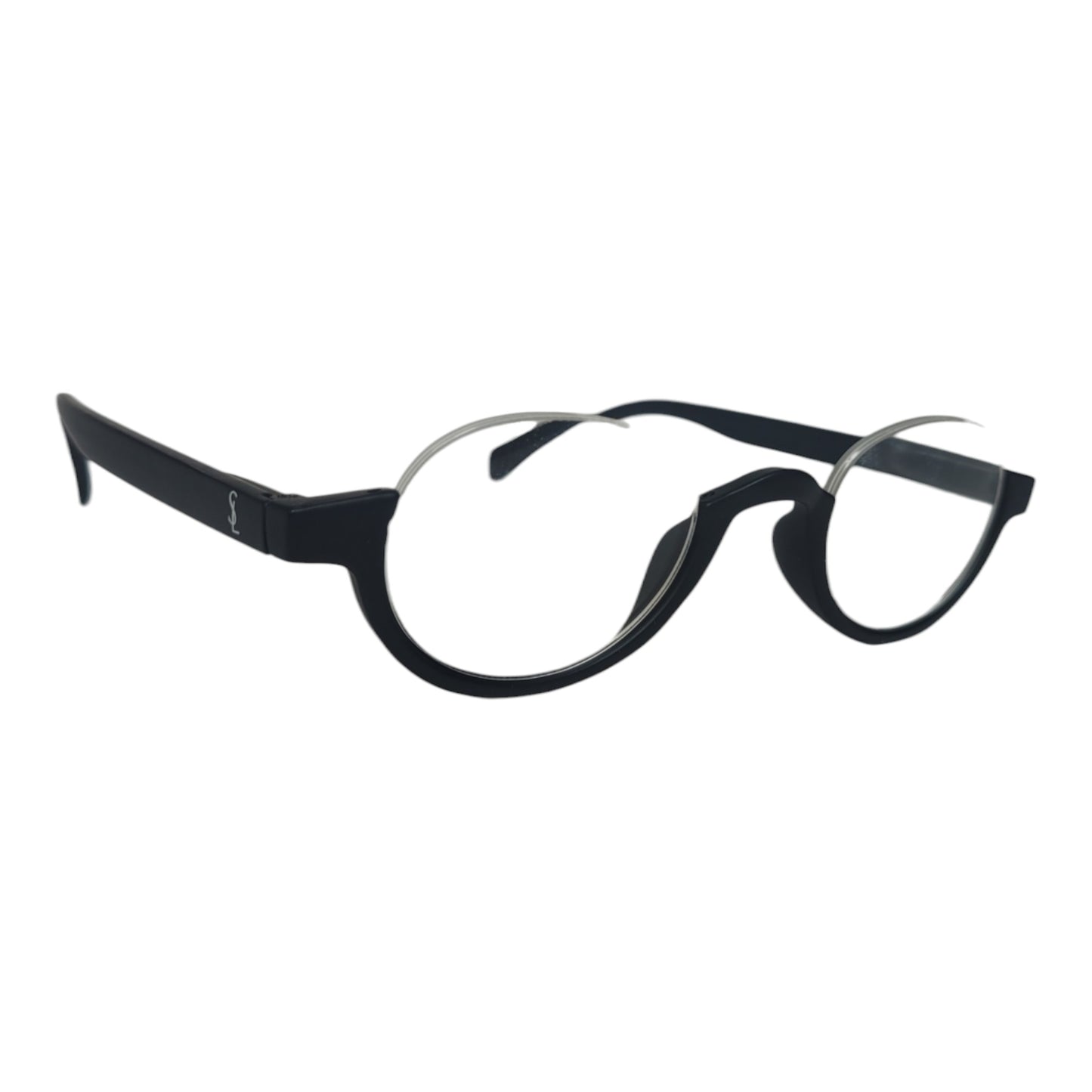 affaires Black Round Plastic Reading Glasses | Designer Round Half Rimless from TOP Frames | Clear Near Vision for Reading