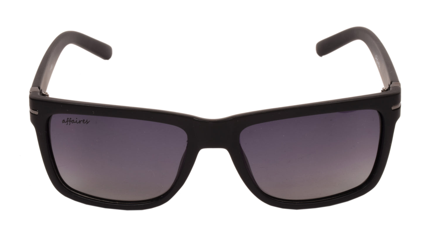 Affaires  Polarized Sunglasses Black Rectangle Full Rim A-401