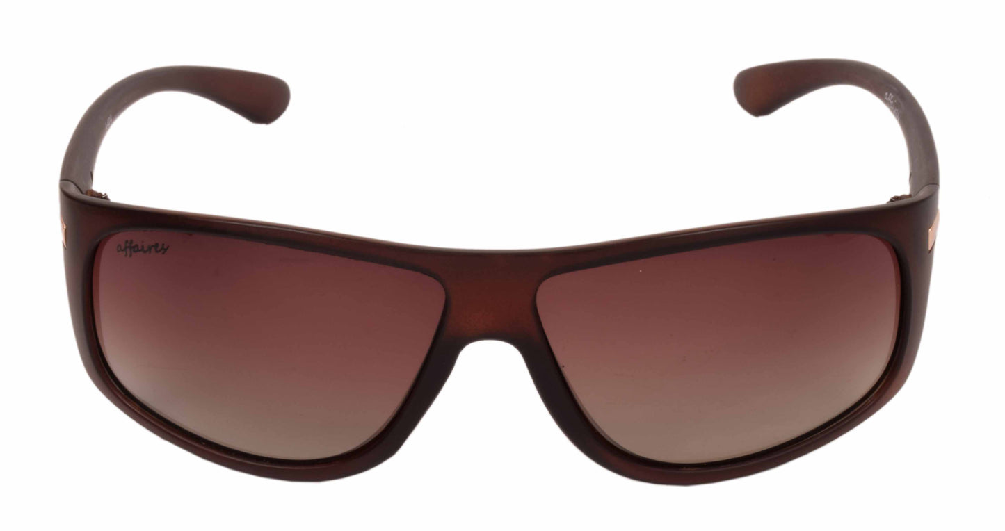 Affaires Sunglasses Brown Wrap Full Rim A-404