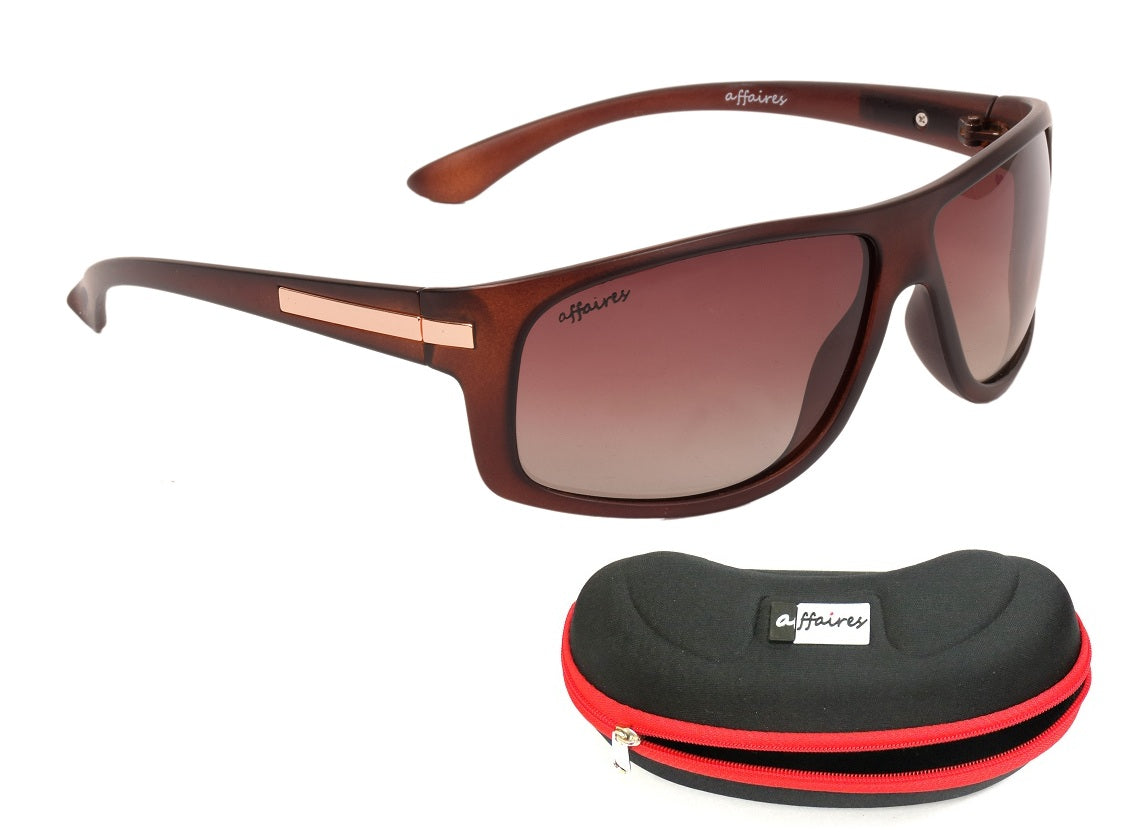 Affaires Sunglasses Brown Wrap Full Rim A-404