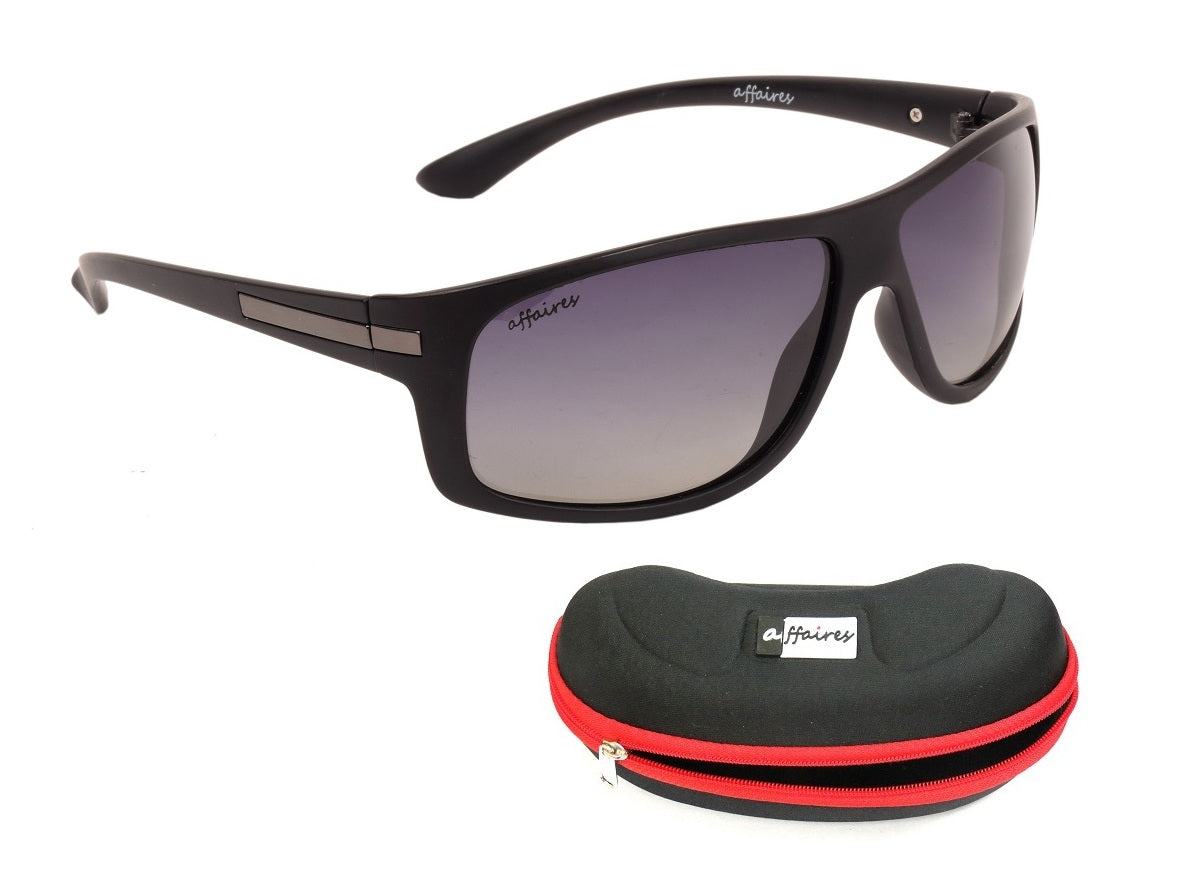 Affaires Sunglasses Black Wrap Full Rim A-405