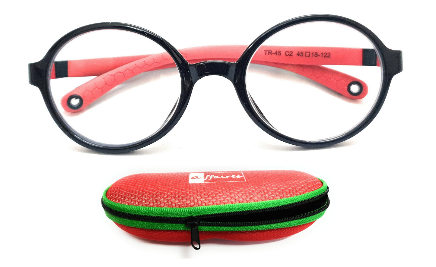 Affaires Kids Blue Light Filter Computer Glasses Flexible Spectacles with anti-reflection for Eye Protection | Zero Power ( TR-45 ) (BC-262) Black-Red