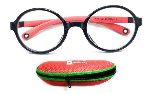 Affaires Kids Blue Light Filter Computer Glasses Flexible Spectacles with anti-reflection for Eye Protection | Zero Power ( TR-45 ) (BC-262) Black-Red