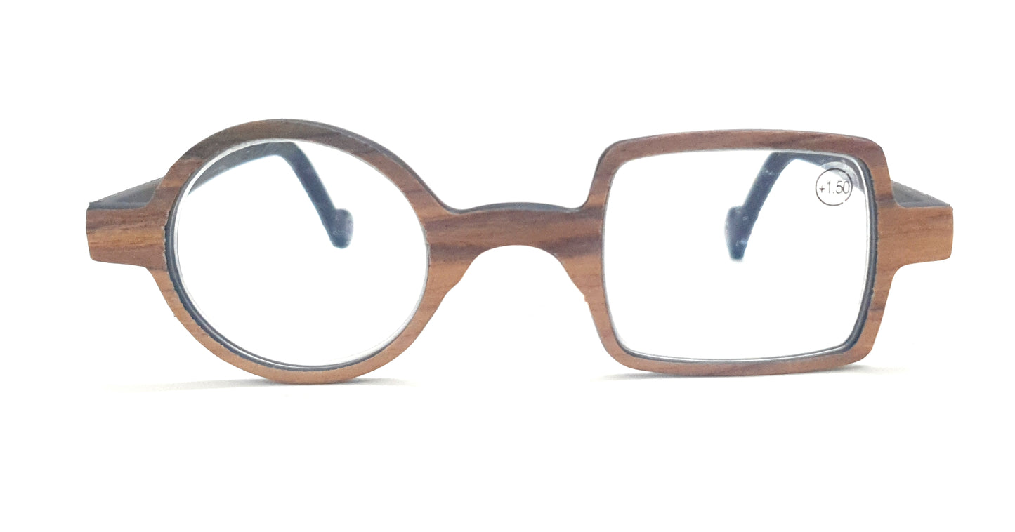 Affaires Trendy One Round One Square Reading Glasses Frame Unique Premium Eyewear – JIM ( Brown Black )