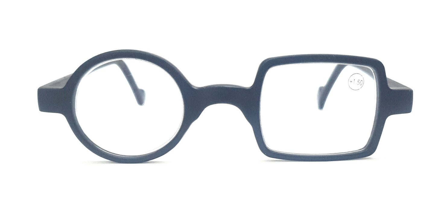 Affaires Trendy One Round One Square Reading Glasses Frame Unique Premium Eyewear – ANDY ( Matte Black )