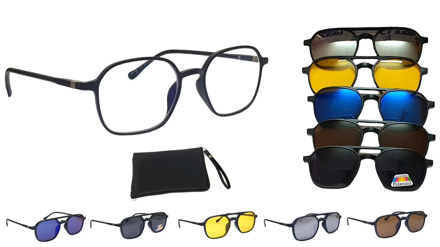 Magnetic 5Pcs Clip-on Blue Block Computer Glasses with anti-reflection | Polarized Clip-on Frame with Zero Power (2307A) BC-189