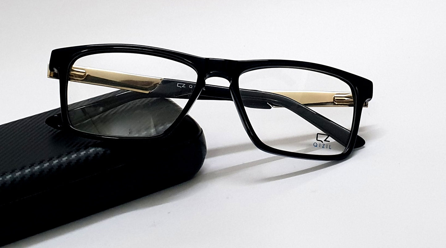 Qizil Eyeglasses Rectangle Spectacle 8548 Black Golden