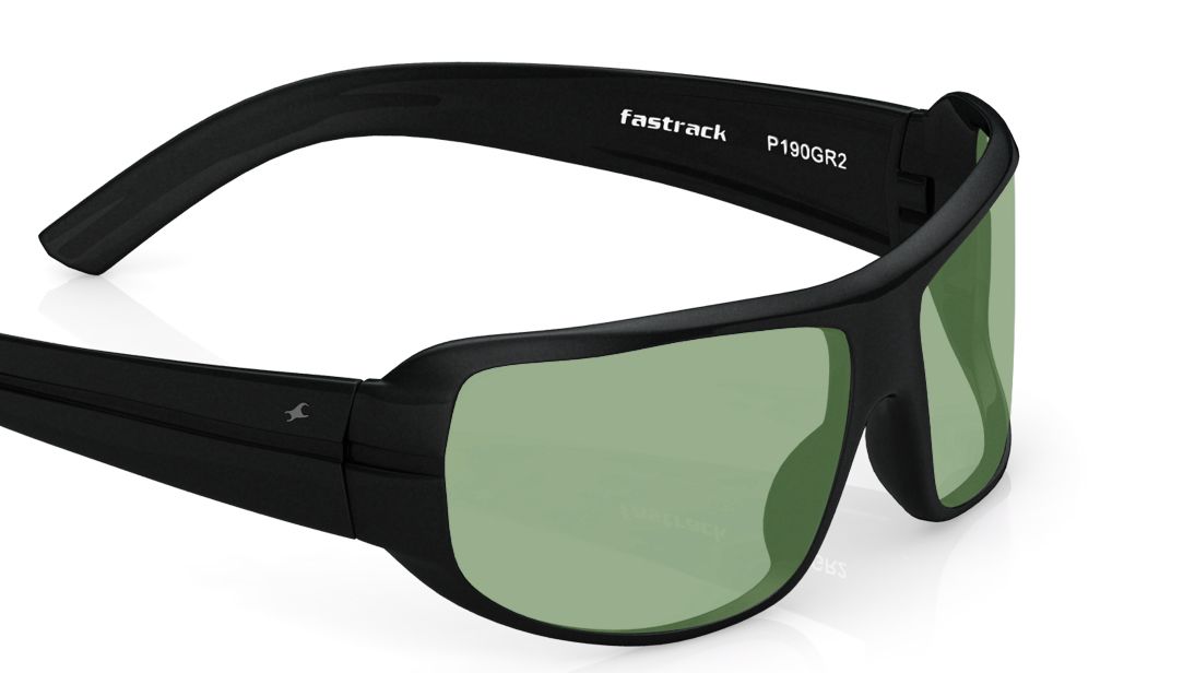 Fastrack Black Wraparound Sunglasses Green Lens P190GR2