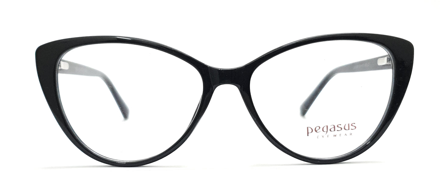Pegasus CatEye Eyeglasses Spectacle LH2129 with Power ANTI-GLARE-Reflective Glasses Black PE-010