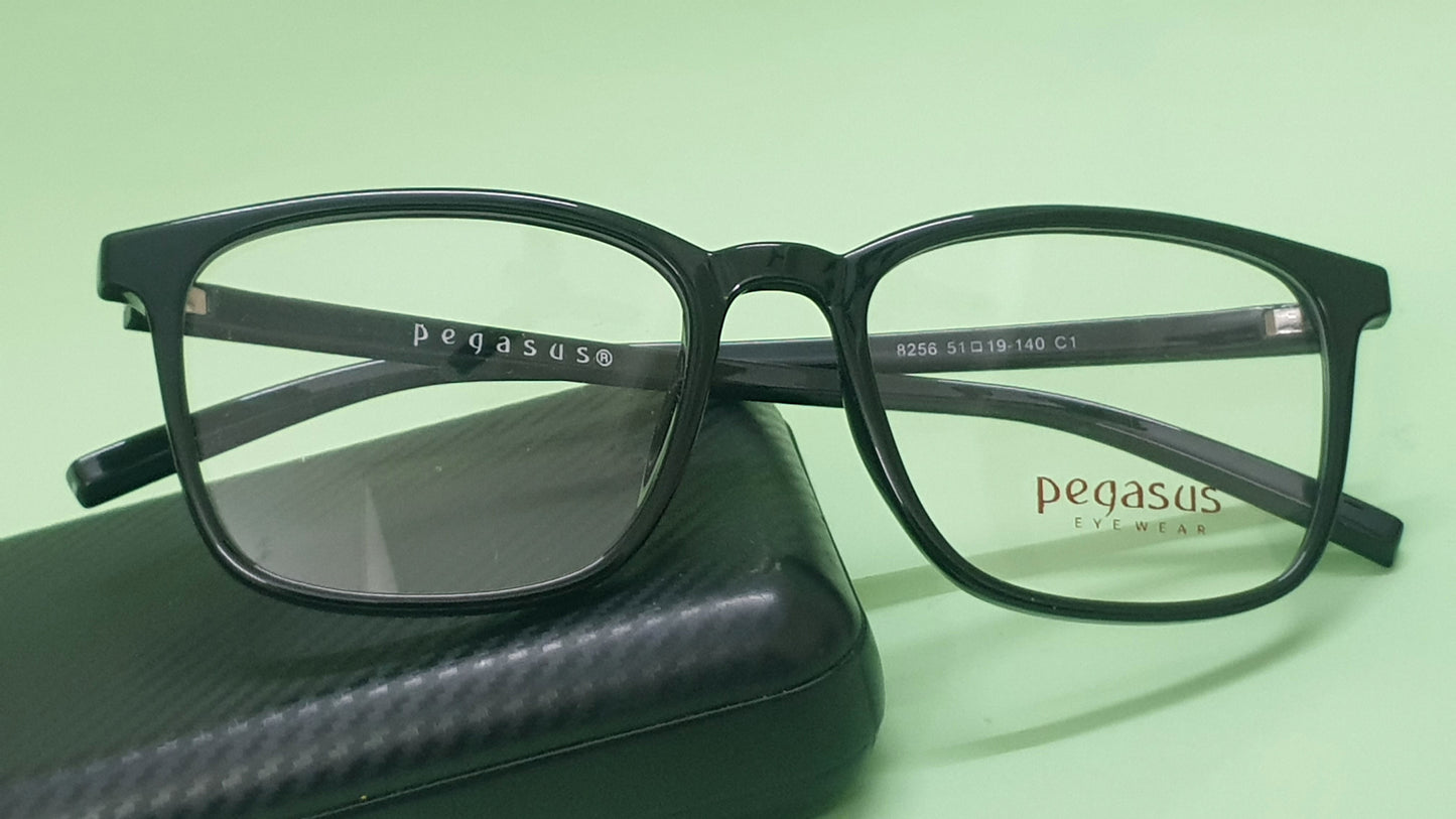 Pegasus Trendy Eyeglasses Spectacle 8256 with Power ANTI-GLARE-Reflective Glasses Black PE-030