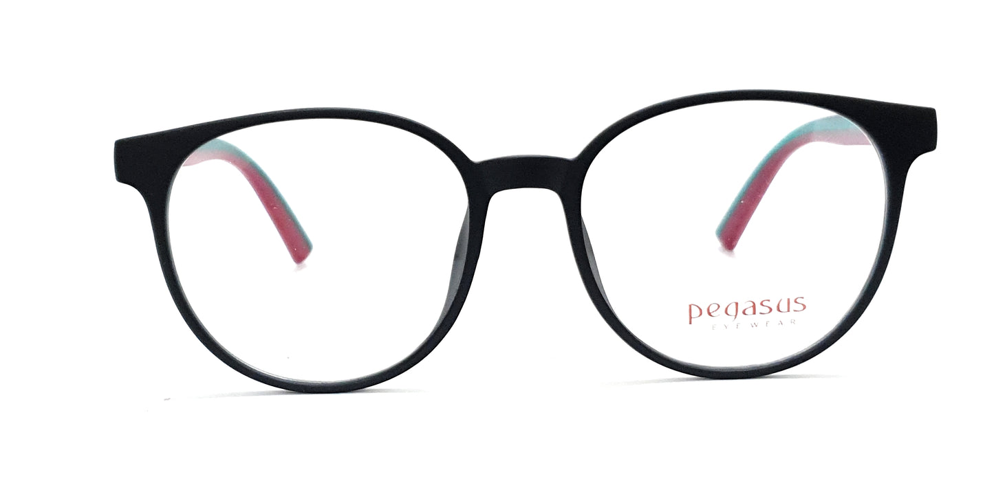 Pegasus Round Eyeglasses Spectacle 8263 with Power ANTI-GLARE-Reflective Glasses Black PE-034