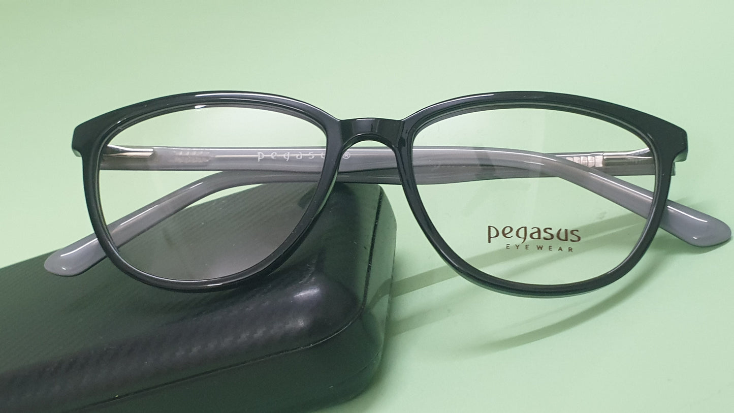 Pegasus Fashionable Eyeglasses Spectacle 1007 with Power ANTI-GLARE-Reflective Glasses Black PE-053