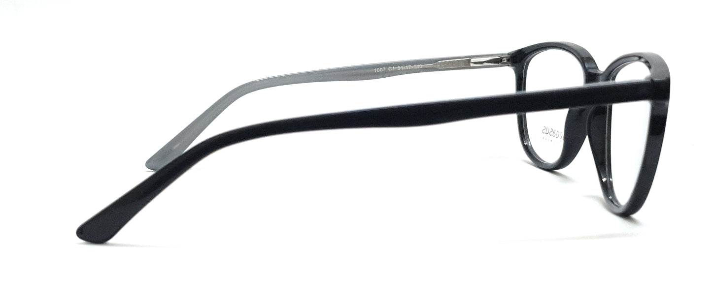 Pegasus Fashionable Eyeglasses Spectacle 1007 with Power ANTI-GLARE-Reflective Glasses Black PE-053
