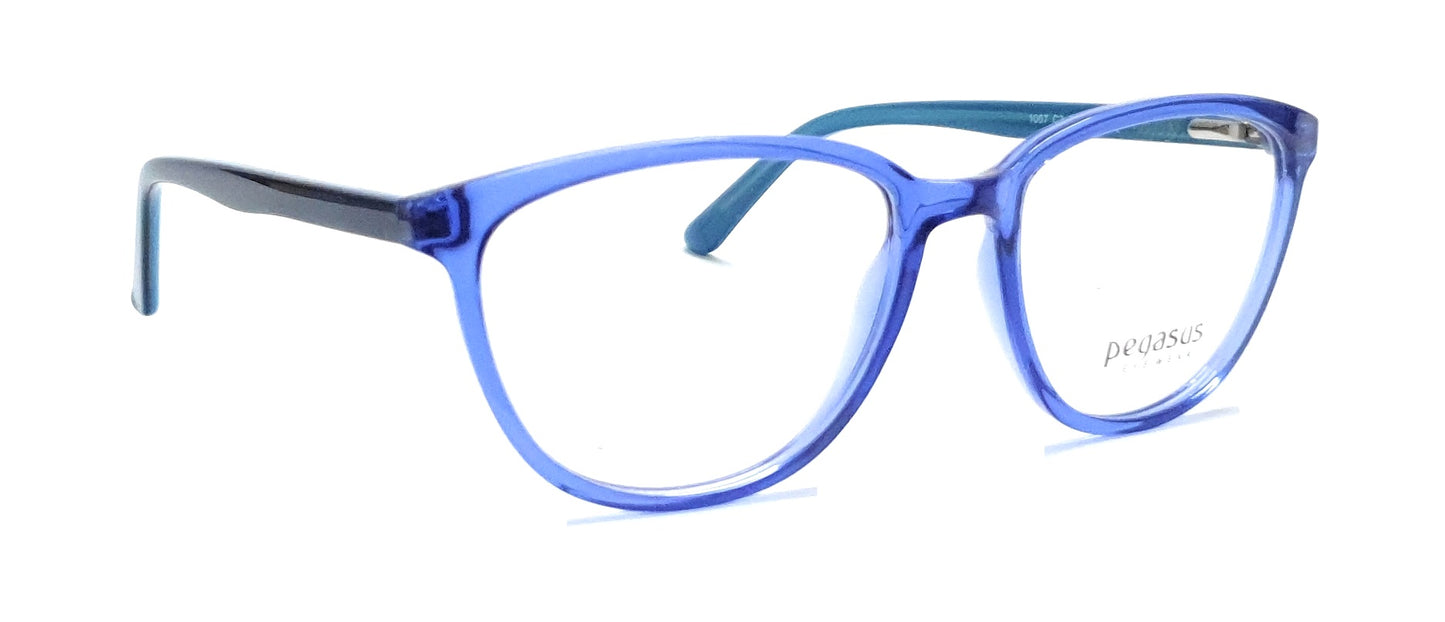 Pegasus Fashionable Eyeglasses Spectacle 1007 with Power ANTI-GLARE-Reflective Glasses Blue Transparent PE-051