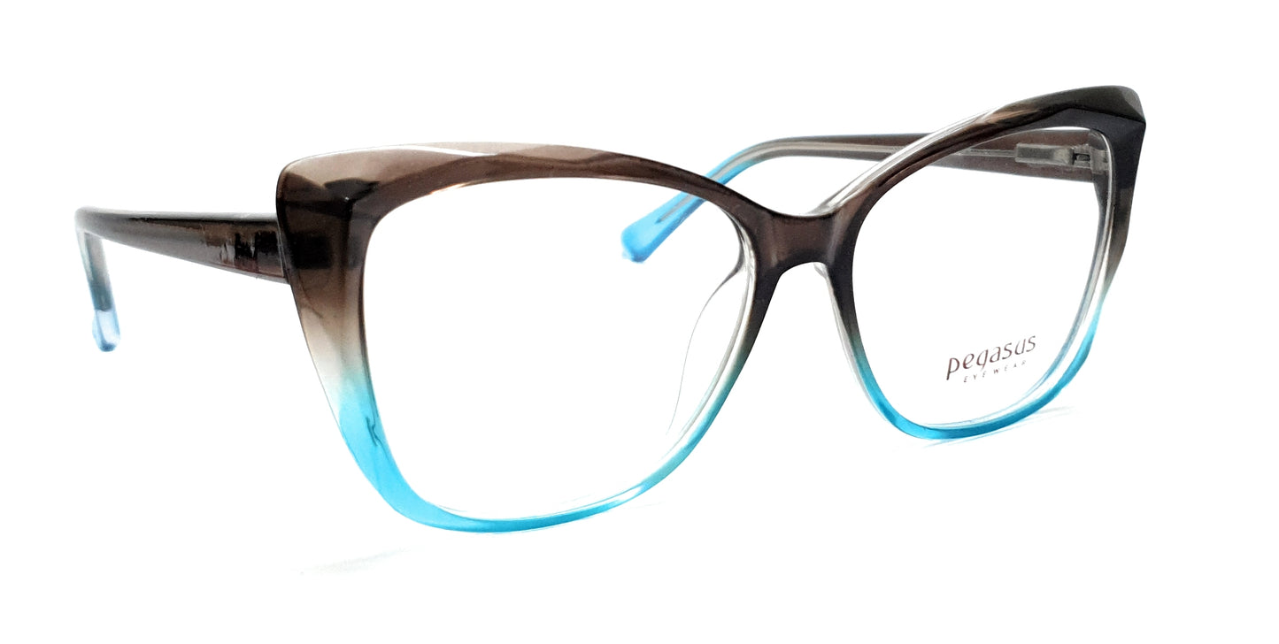 Pegasus Cateye Eyeglasses Spectacle LH3004 with Power ANTI-GLARE-Reflective Glasses Brown-blue PE-003