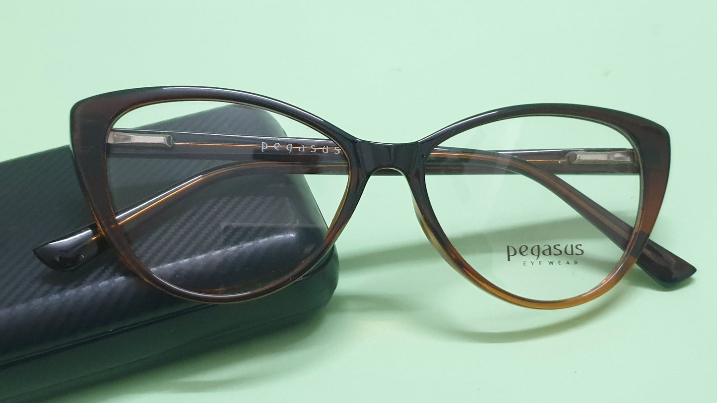 Pegasus CatEye Eyeglasses Spectacle LH2129 with Power ANTI-GLARE-Reflective Glasses Brown PE-014