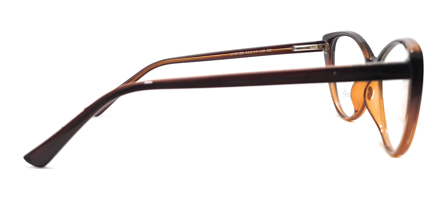 Pegasus CatEye Eyeglasses Spectacle LH2129 with Power ANTI-GLARE-Reflective Glasses Brown PE-014