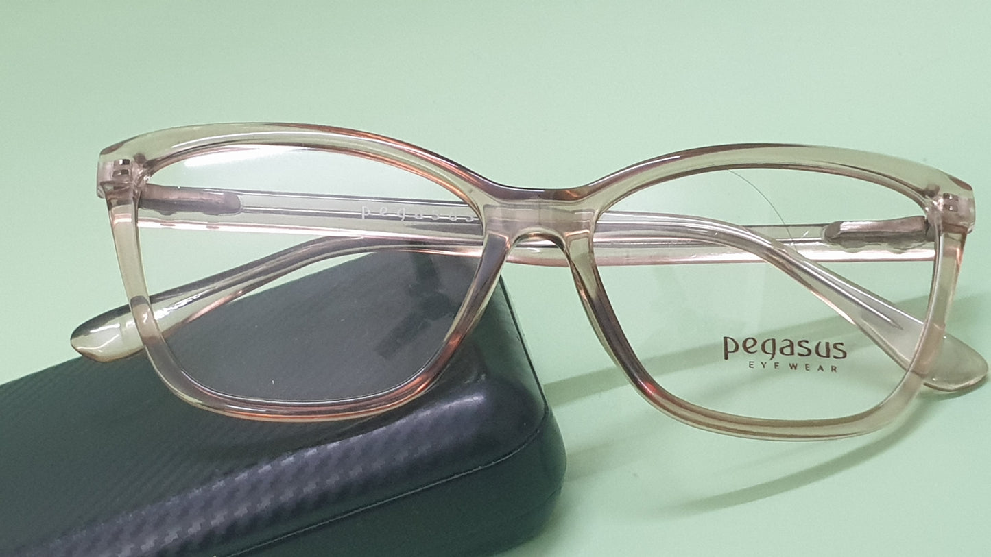 Pegasus Retro Eyeglasses Spectacle LH3009 with Power ANTI-GLARE-Reflective Glasses Brown Transparent PE-040