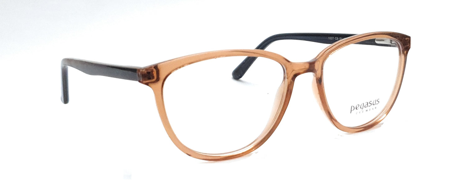 Pegasus Fashionable Eyeglasses Spectacle 1007 with Power ANTI-GLARE-Reflective Glasses Brown Transparent PE-052