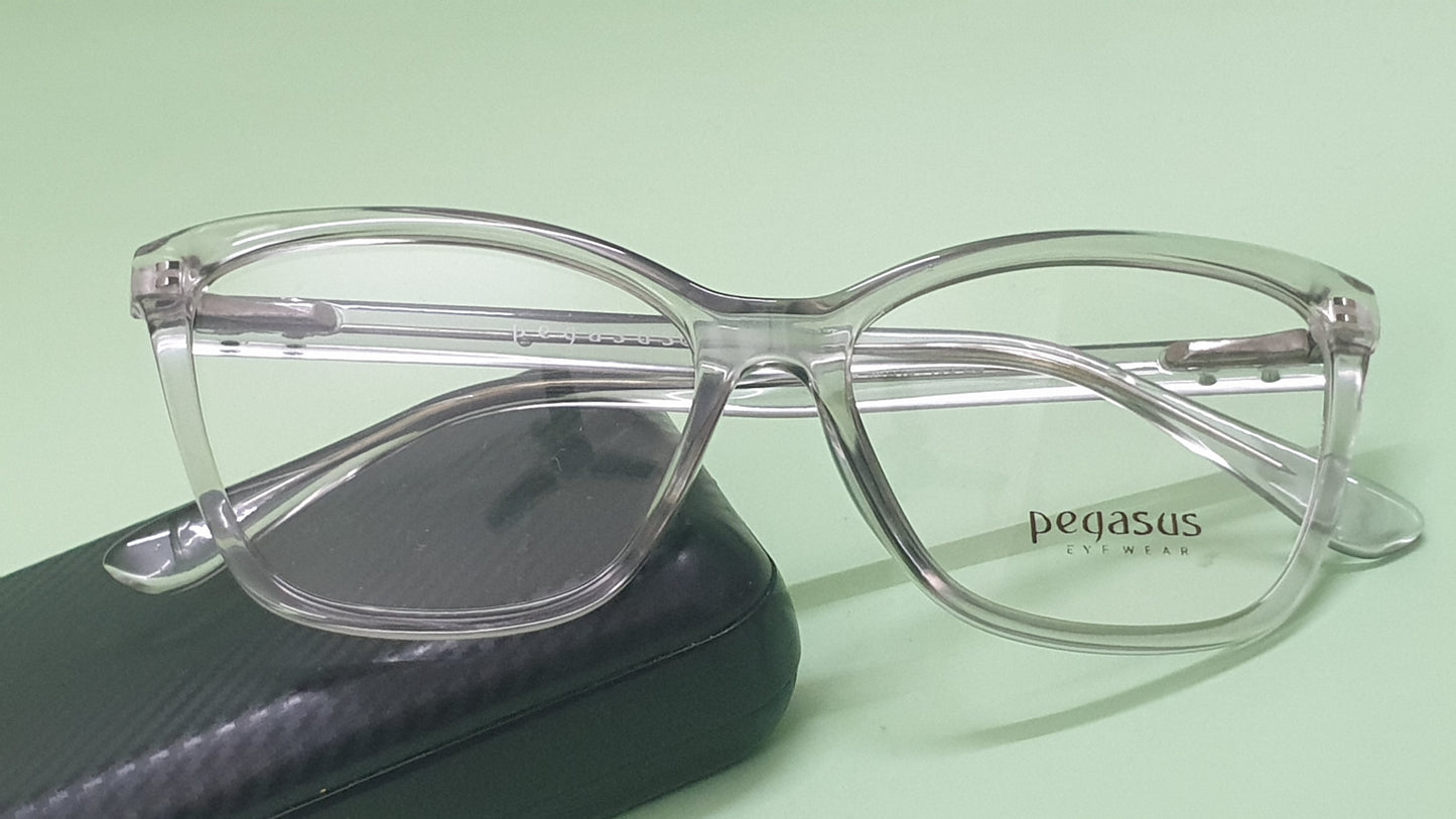 Pegasus Retro Eyeglasses Spectacle LH3009 with Power ANTI-GLARE-Reflective Glasses Grey Transparent PE-041