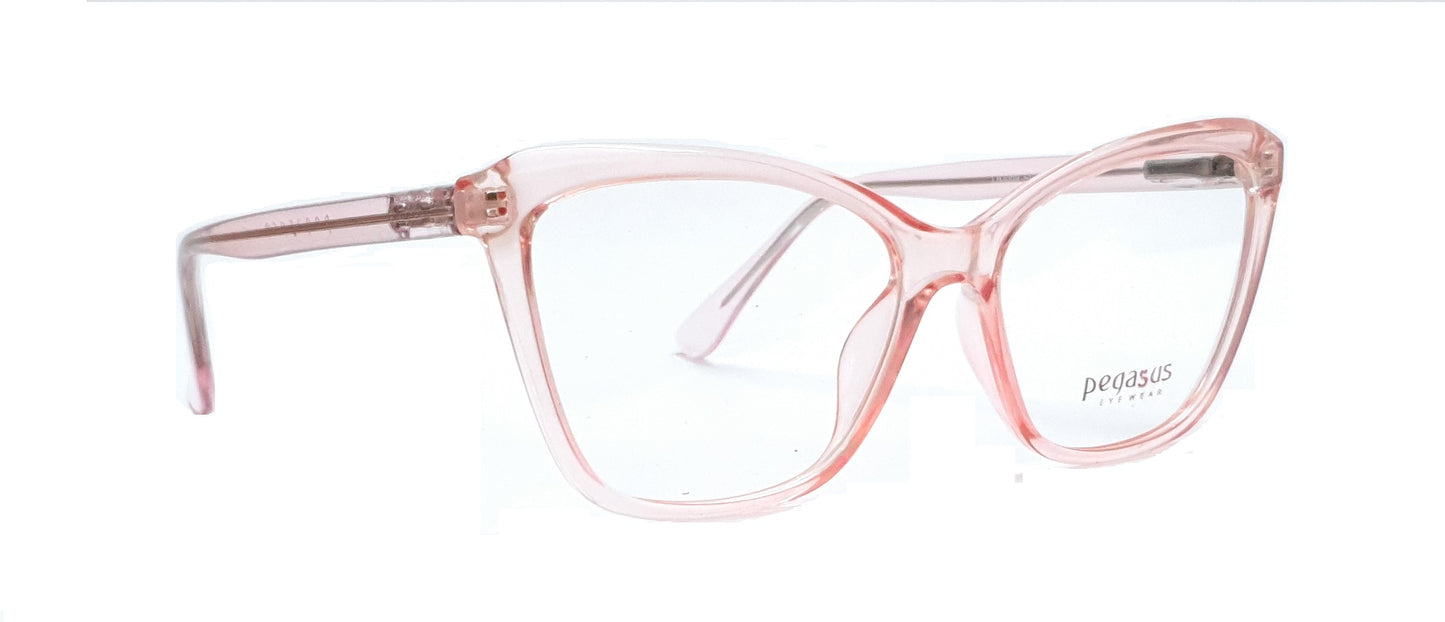 Pegasus Retro Eyeglasses Spectacle LH3009 with Power ANTI-GLARE-Reflective Glasses Pink Transparent PE-038