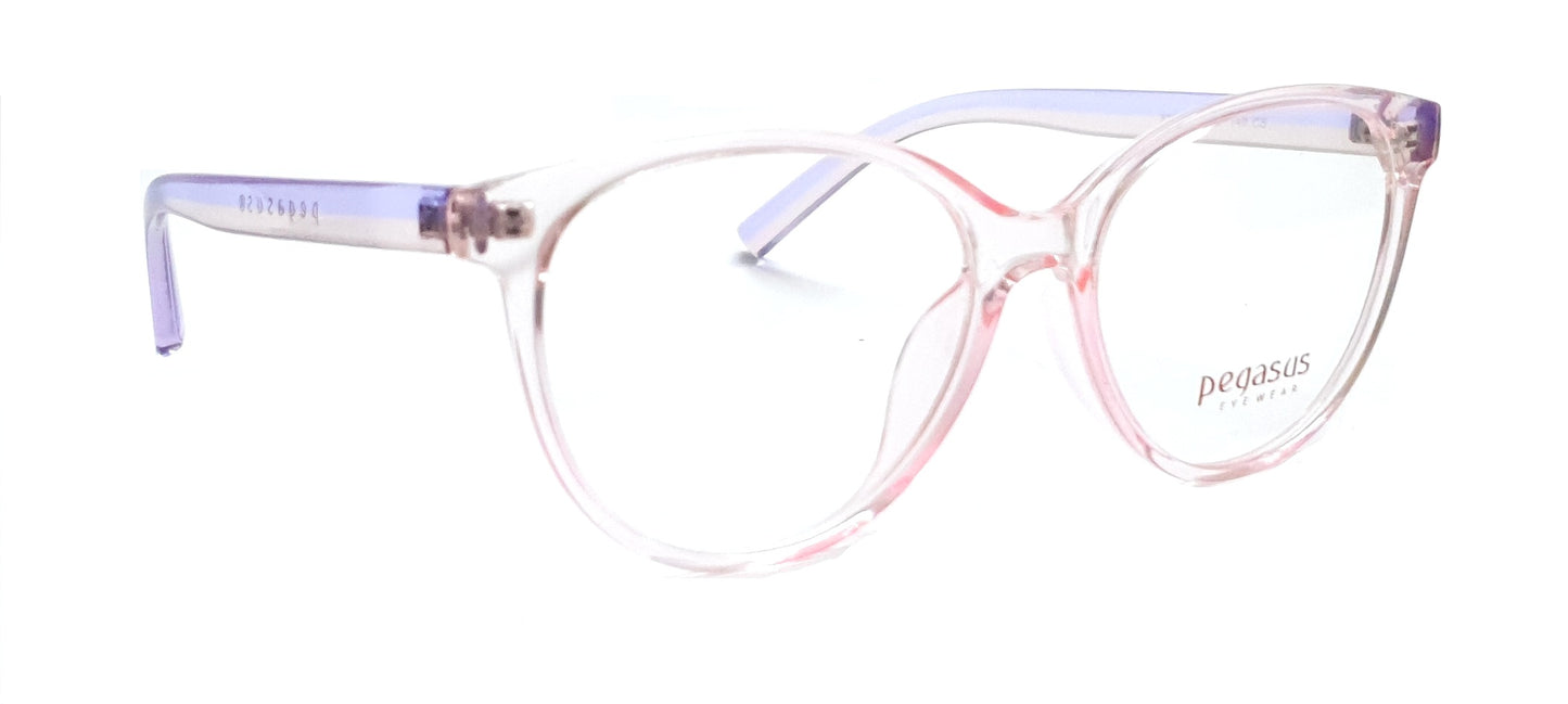 Pegasus Round Eyeglasses Spectacle 8265 with Power ANTI-GLARE-Reflective Glasses Pink Transparent PE-050