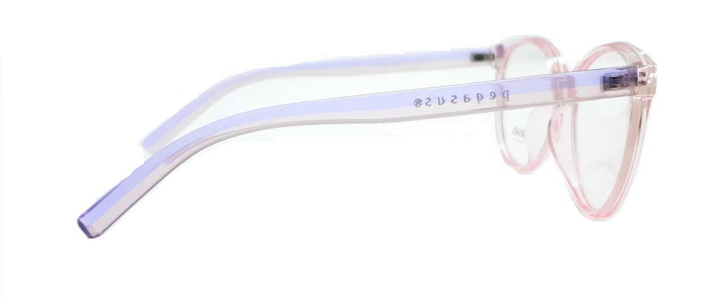 Pegasus Round Eyeglasses Spectacle 8265 with Power ANTI-GLARE-Reflective Glasses Pink Transparent PE-050