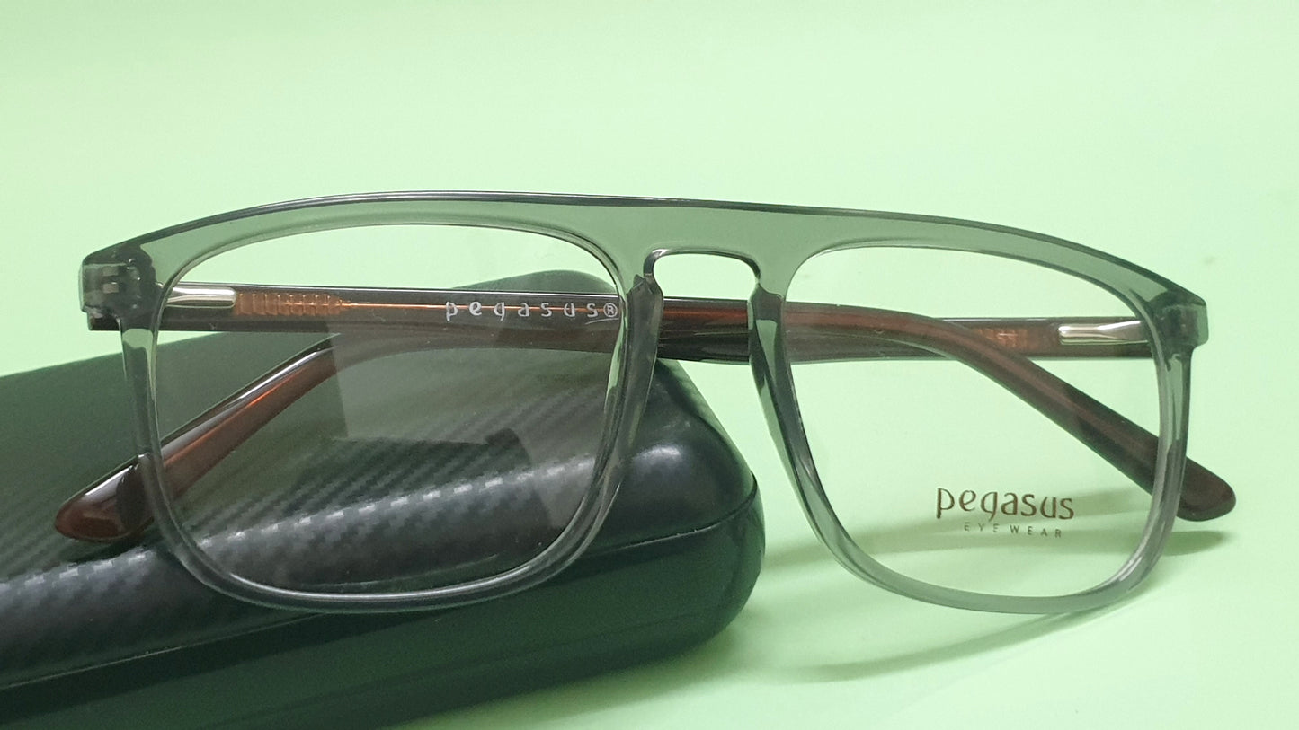 Pegasus Retro Eyeglasses Spectacle 1008 with Power ANTI-GLARE-Reflective Glasses Transparent Grey PE-007