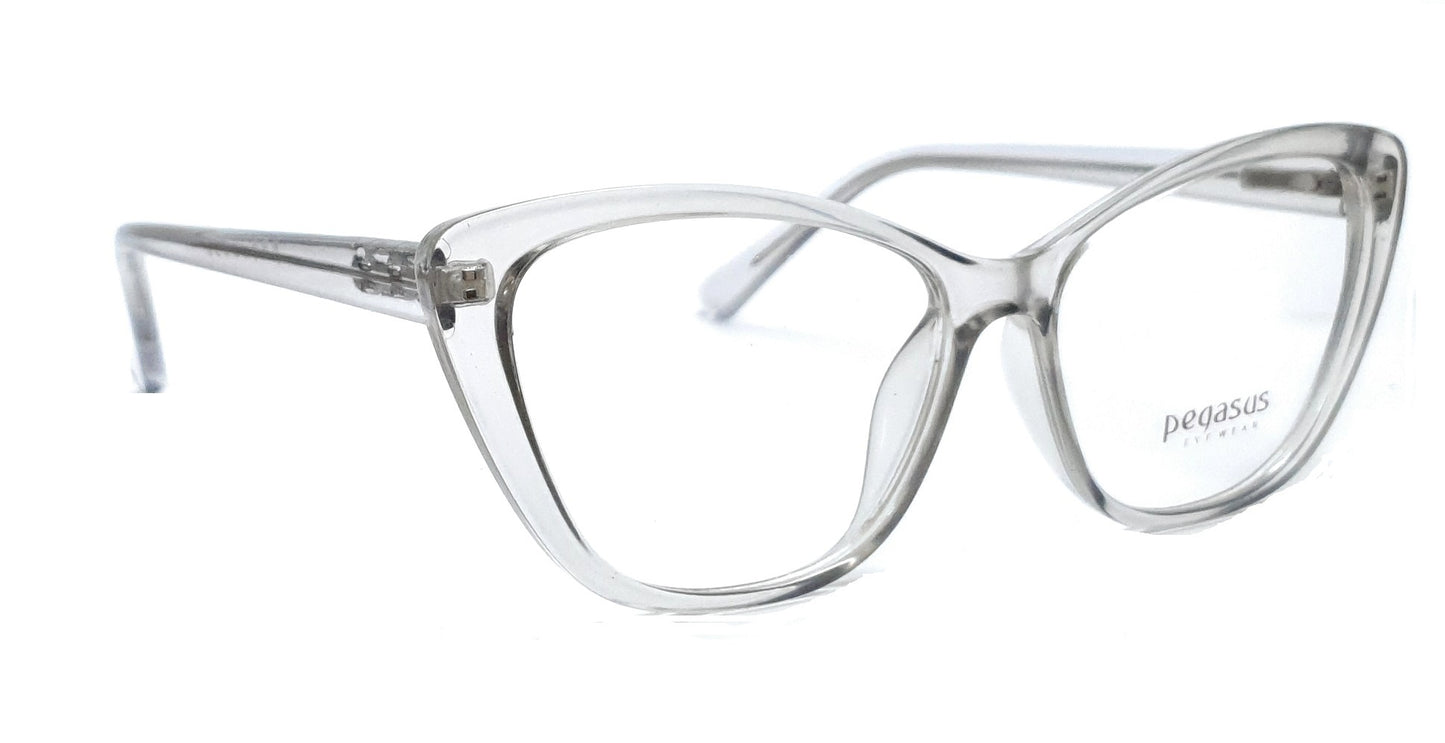 Pegasus Cateye Eyeglasses Spectacle LH3008 with Power ANTI-GLARE-Reflective Glasses Transparent Grey PE-023
