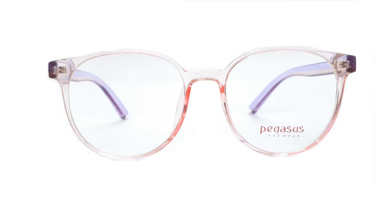 Pegasus Round Eyeglasses Spectacle 8263 with Power ANTI-GLARE-Reflective Glasses Light Pink Transparent PE-036