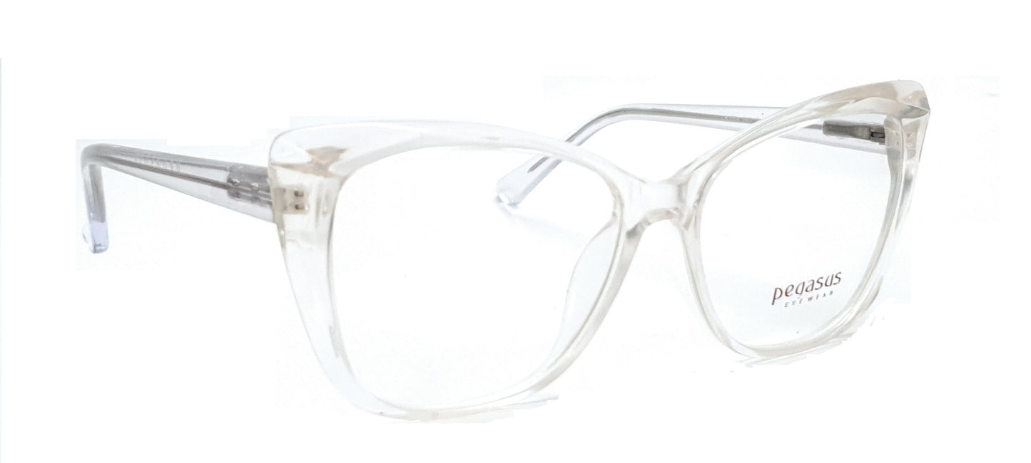 Pegasus Cateye Eyeglasses Spectacle LH3004 with Power ANTI-GLARE-Reflective Glasses White Transparent PE-002