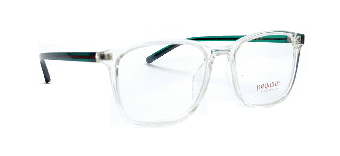Pegasus Trendy Eyeglasses Spectacle 8256 with Power ANTI-GLARE-Reflective Glasses White Transparent with Green PE-028