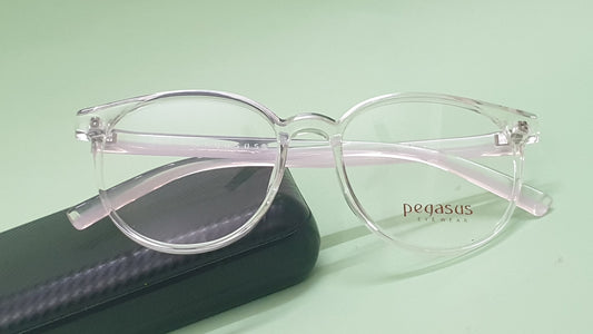 Pegasus Round Eyeglasses Spectacle 8263 with Power ANTI-GLARE-Reflective Glasses White Transparent  PE-033