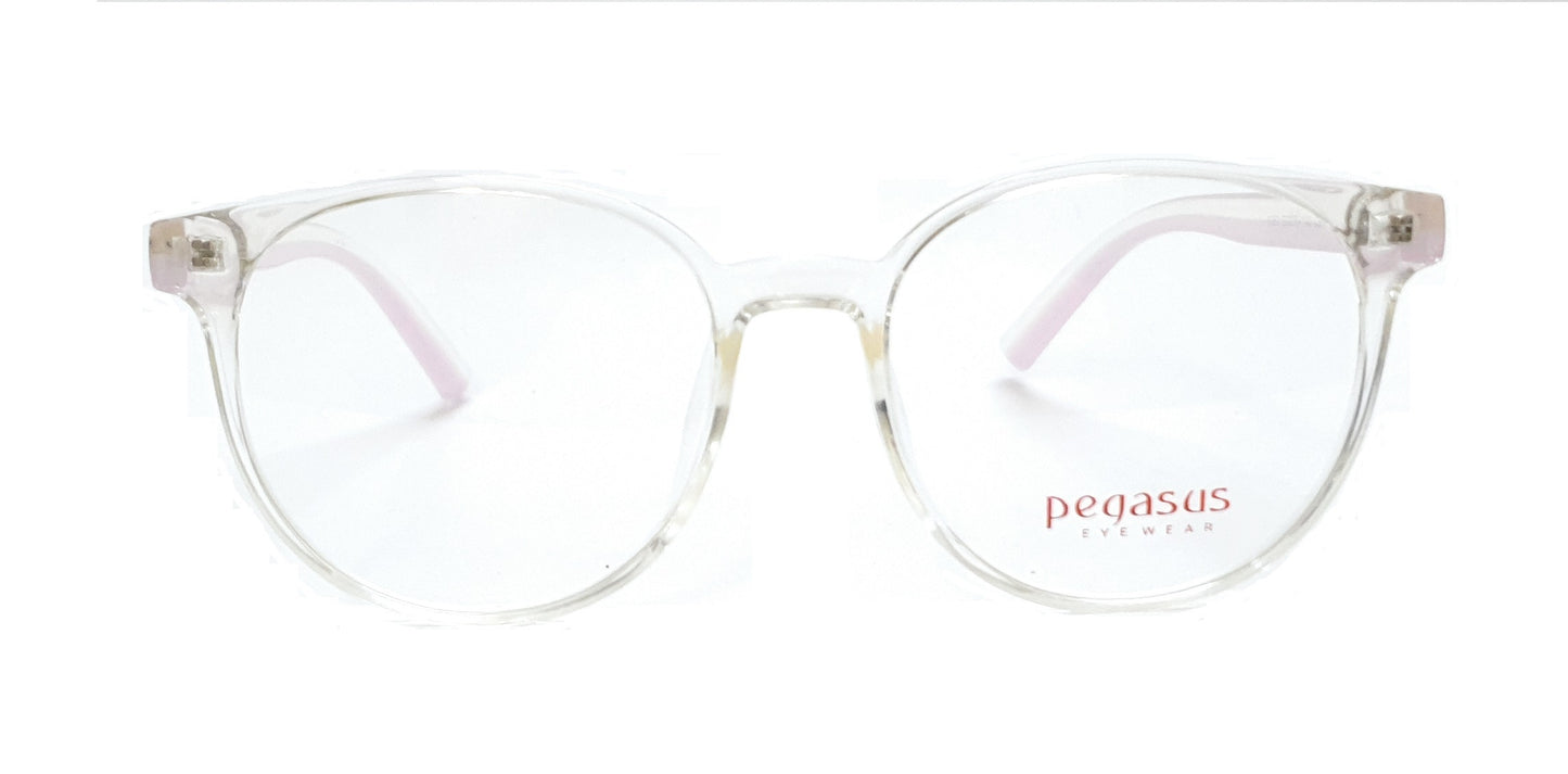 Pegasus Round Eyeglasses Spectacle 8263 with Power ANTI-GLARE-Reflective Glasses White Transparent  PE-033