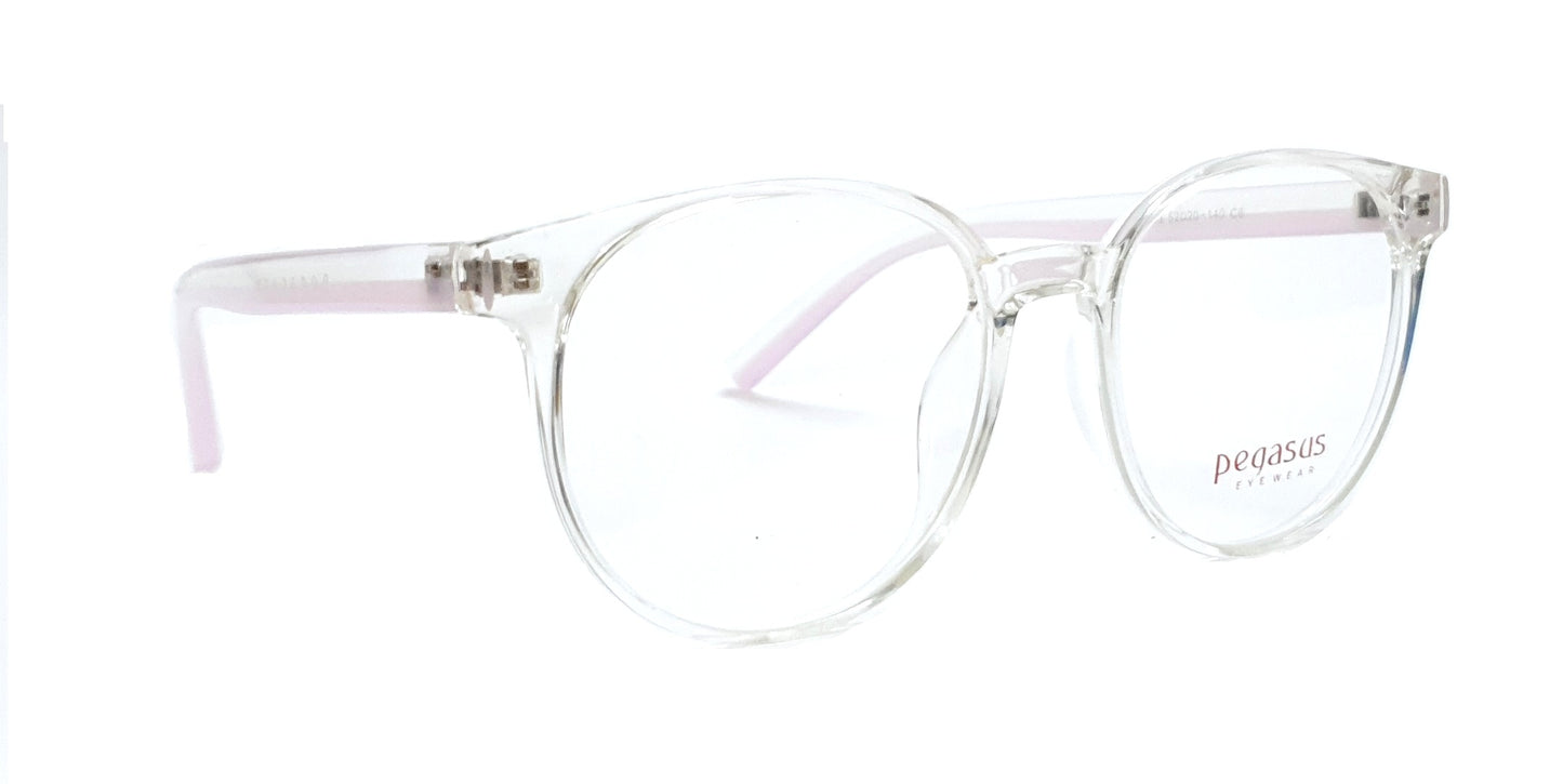 Pegasus Round Eyeglasses Spectacle 8263 with Power ANTI-GLARE-Reflective Glasses White Transparent  PE-033