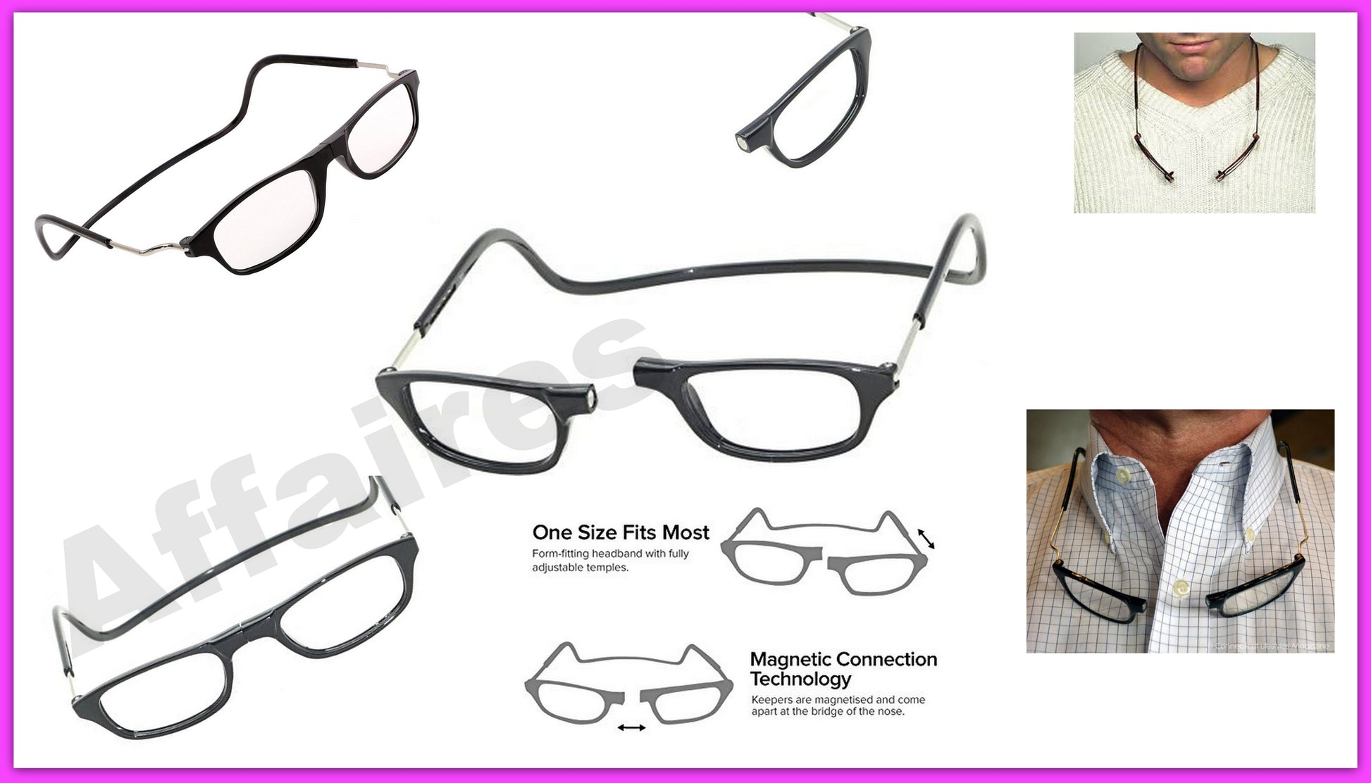 Black magnetic reading spectacle glasses