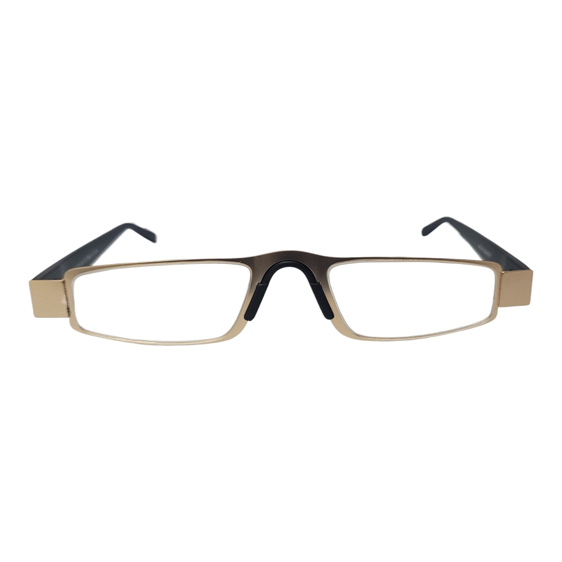 Golden Flat Slim Fix Nose Pad Unisex Rectangle Full Rim Power Reading Glasses For Men & Women | Near reading glasses - SoftTouchLenses