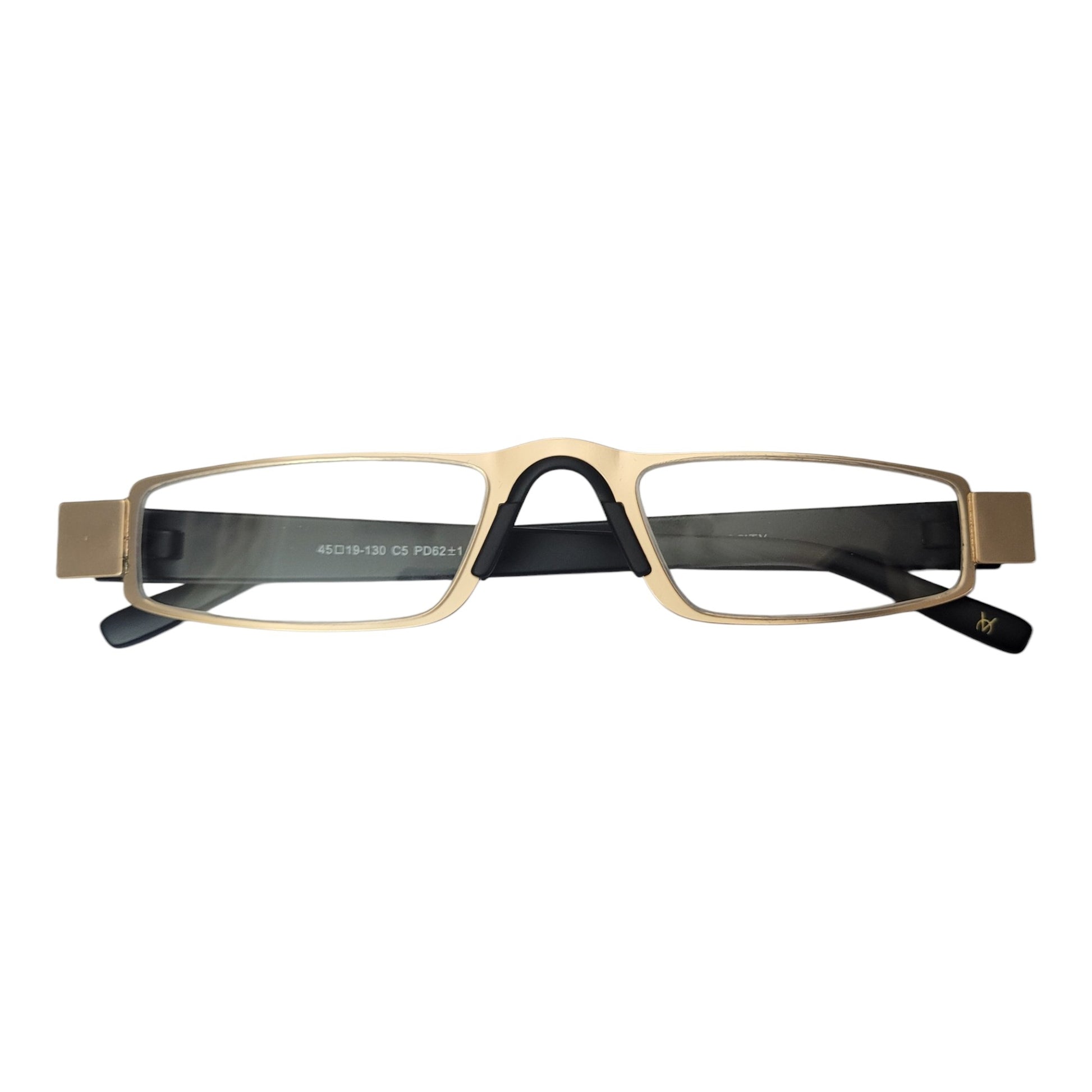 Golden Flat Slim Fix Nose Pad Unisex Rectangle Full Rim Power Reading Glasses For Men & Women | Near reading glasses - SoftTouchLenses