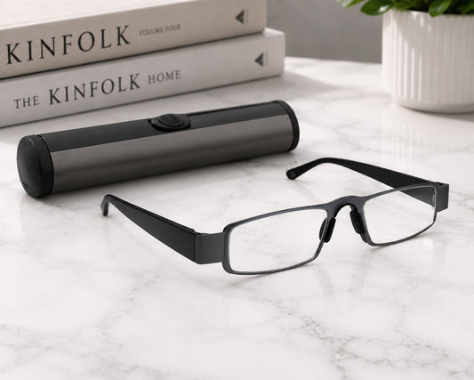Grey Flat Slim Fix Nose Pad Unisex Rectangle Full Rim Power Reading Glasses For Men & Women | Near reading glasses - Affaires