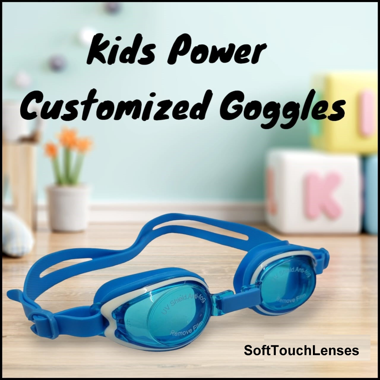 Kids Customized Power Swimming Goggles Rx Prescription Optical Corrective Lenses with UV Protection - ( 3yr to 8yr ) by affaires