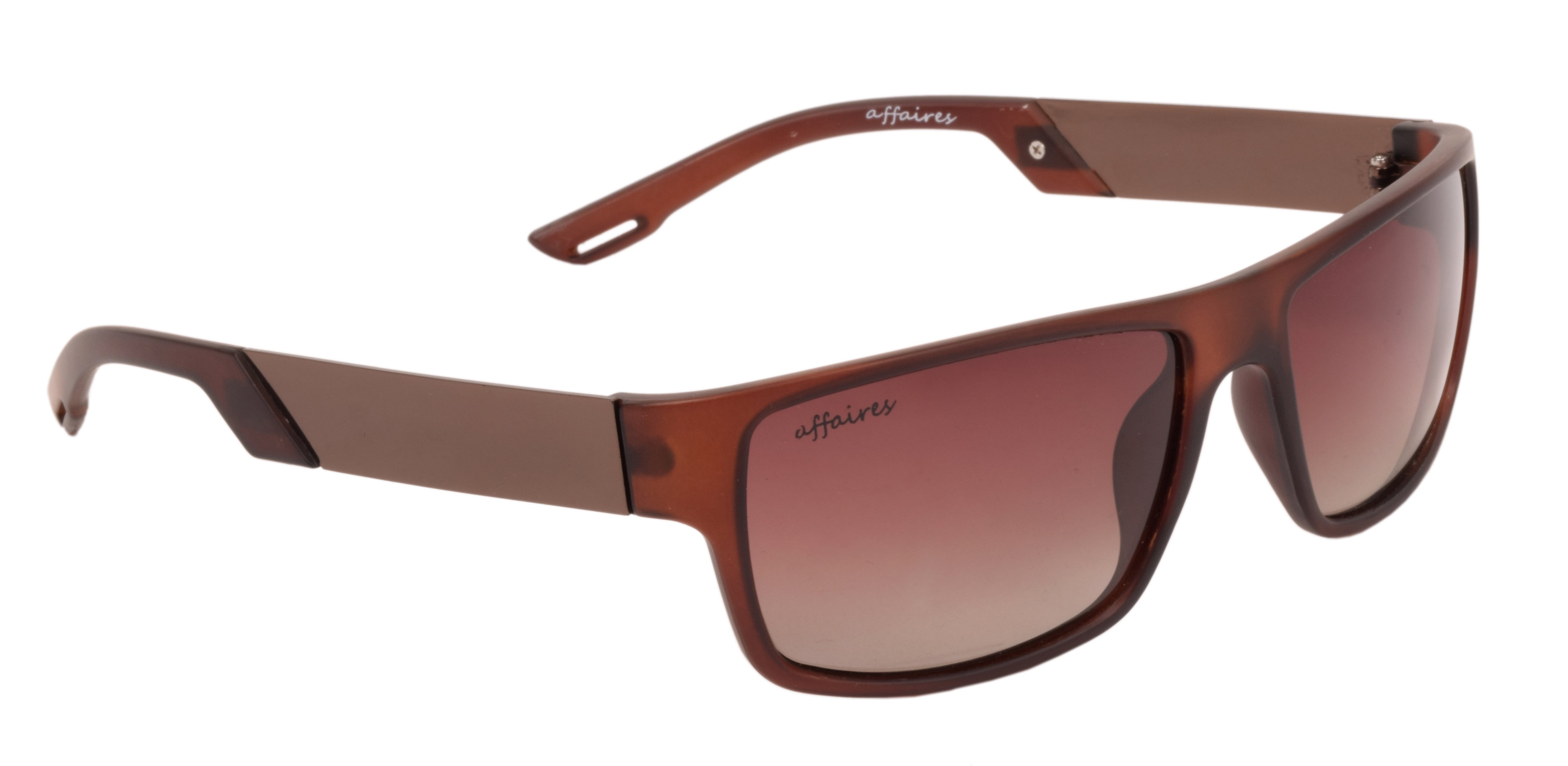 Affaires Polarized Sunglasses Brown Rectangle Full Rim A-399