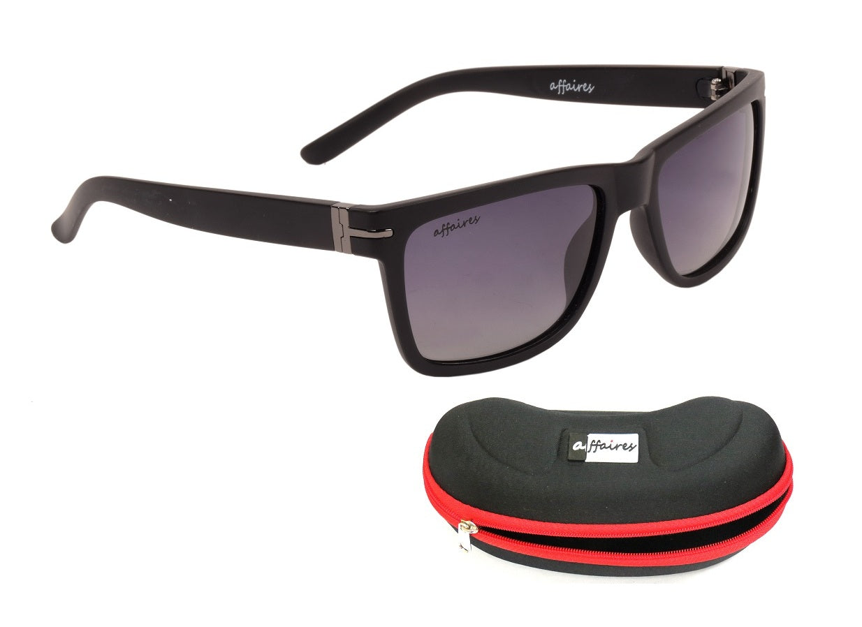 Affaires Polarized Sunglasses Black Rectangle Full Rim A-40