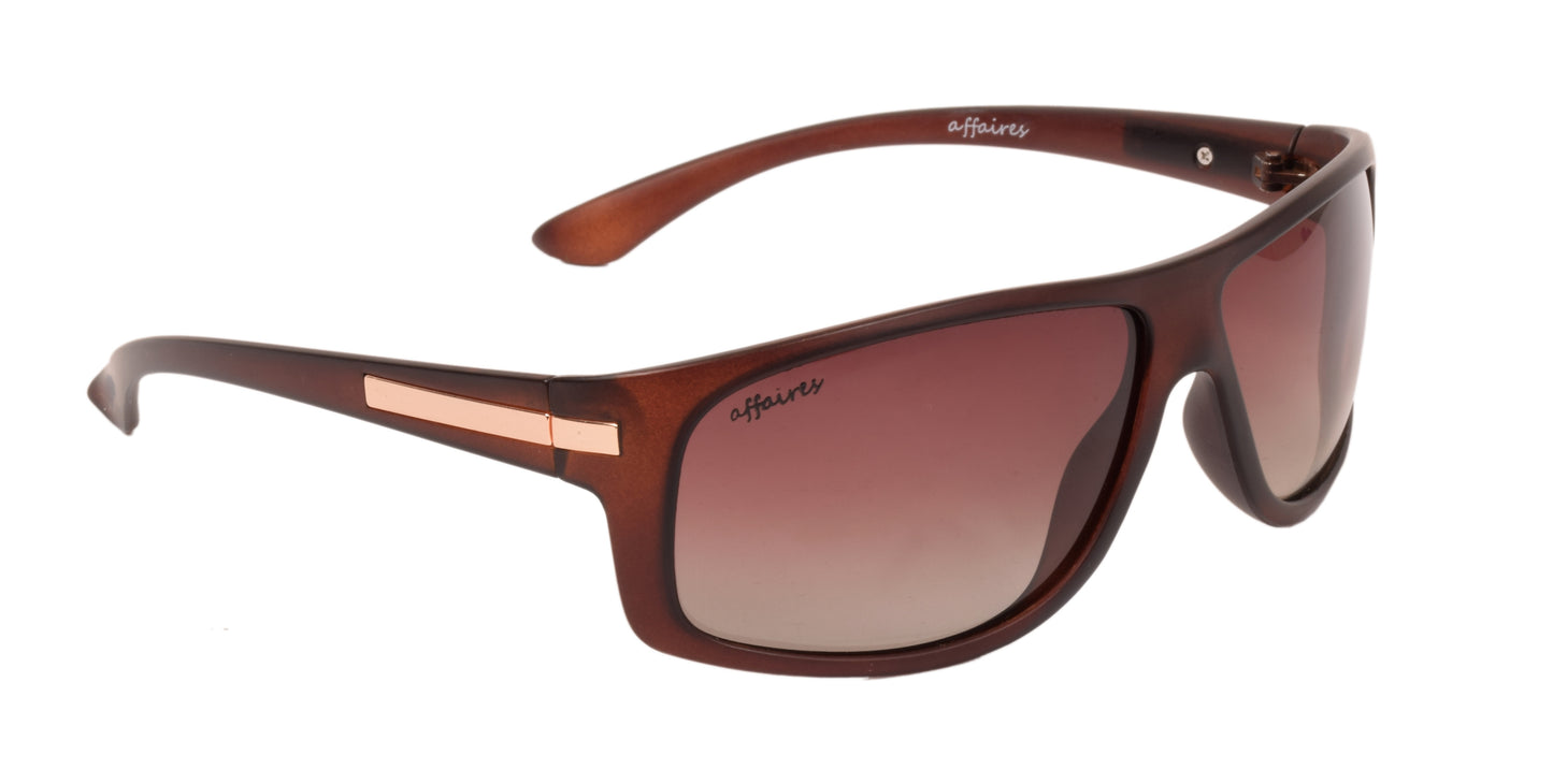 Affaires Sunglasses Brown Wrap Full Rim A-404