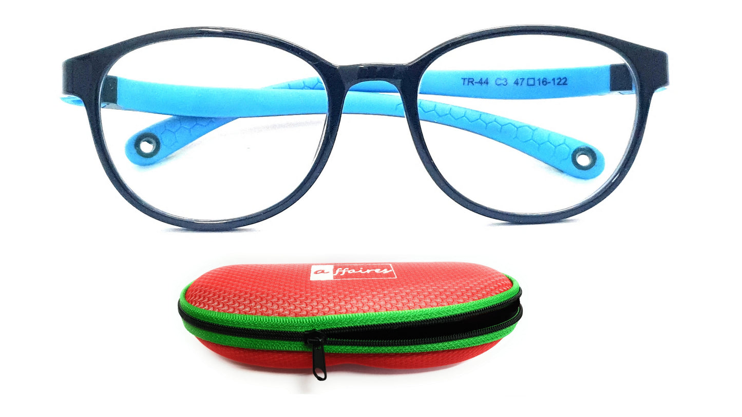 Affaires Kids Blue Light Filter Computer Glasses Flexible Spectacles with anti-reflection for Eye Protection | Zero Power (TR-44) (BC-273) Black-Blue