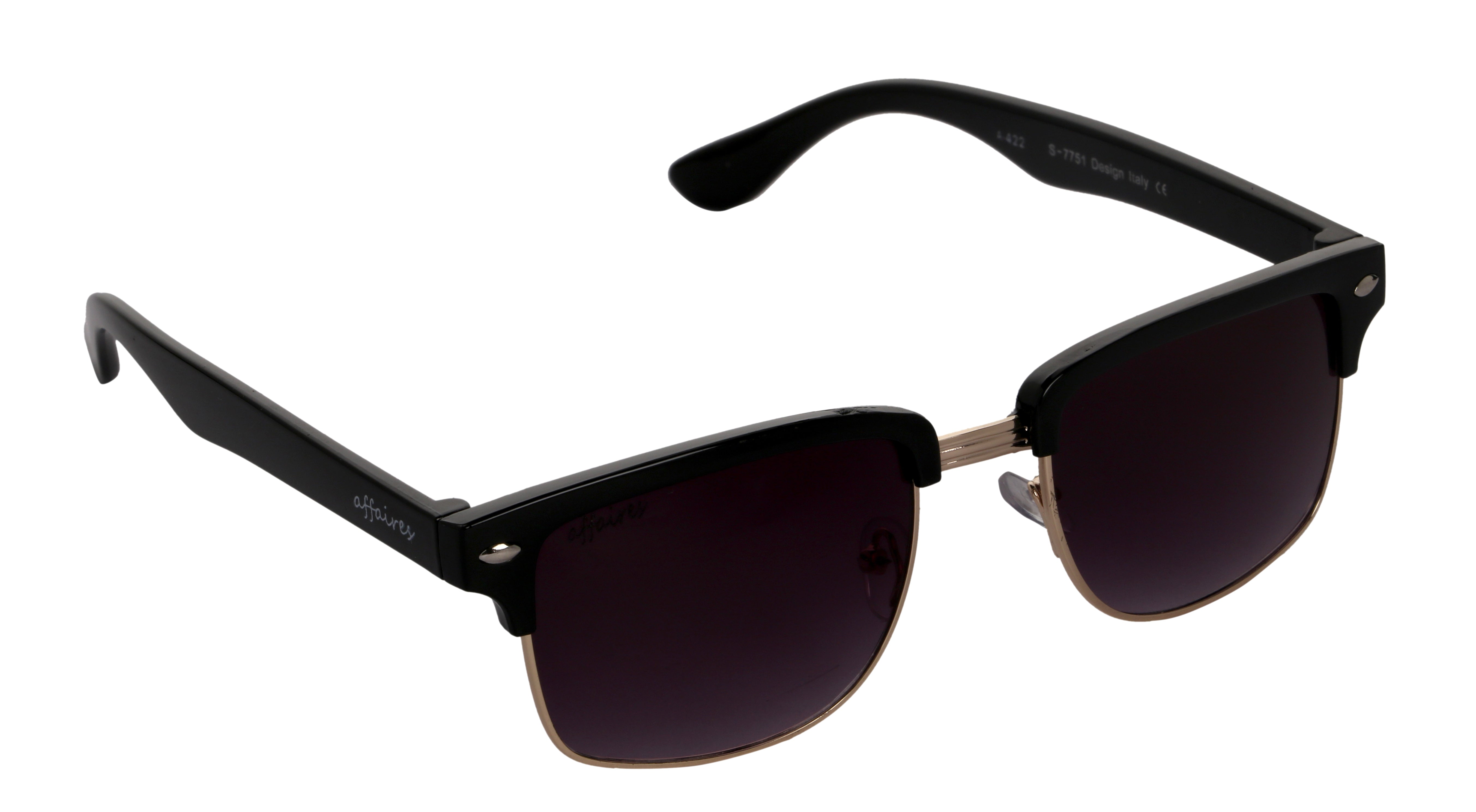 Affaires Sunglasses Fashionable Square Unisex A-422 (Black)