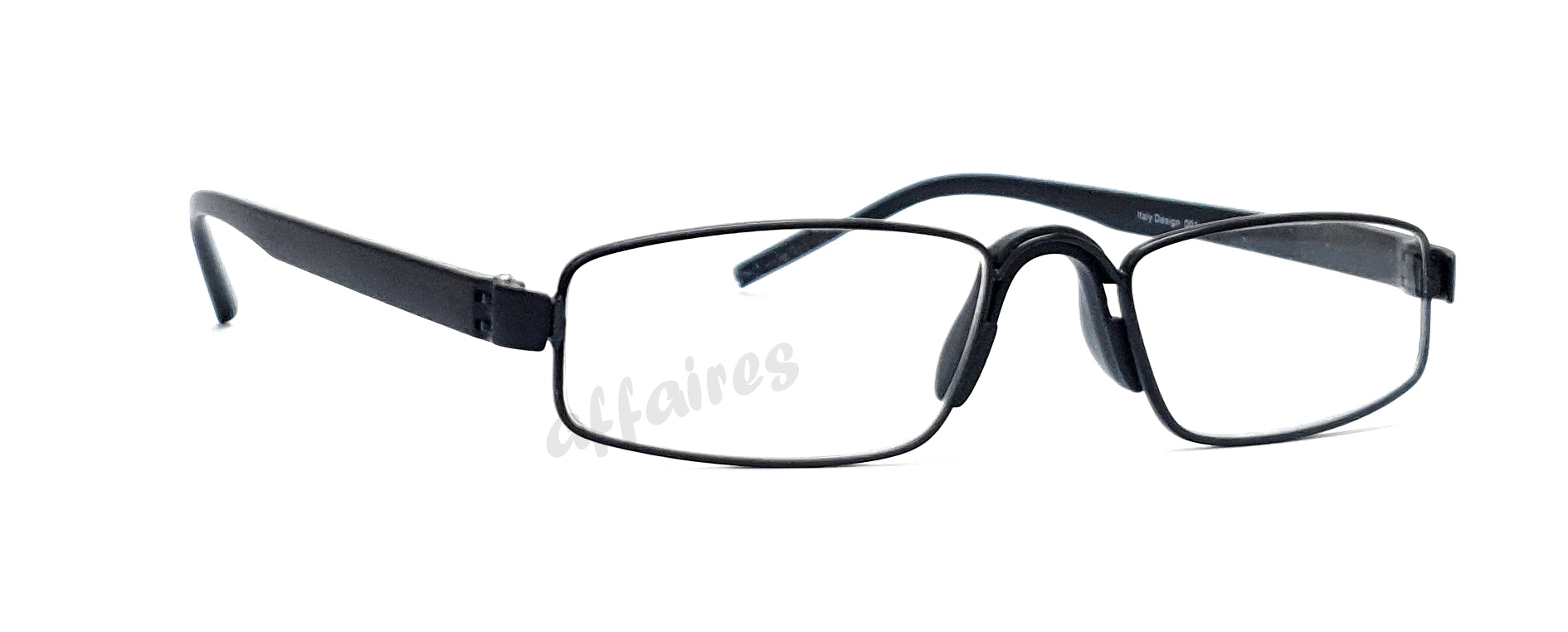 Black rectangle reading glasses with nose pad