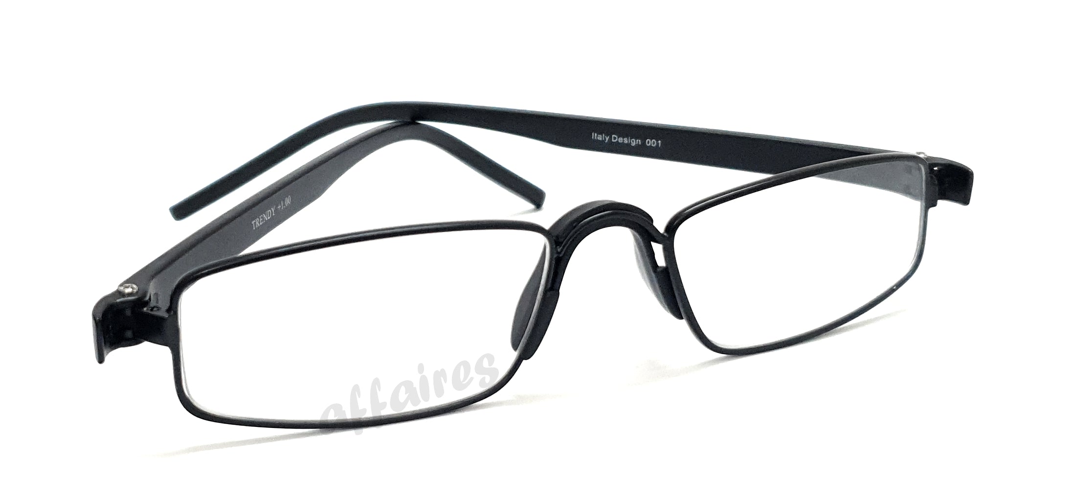 Black rectangle reading glasses with nose pad