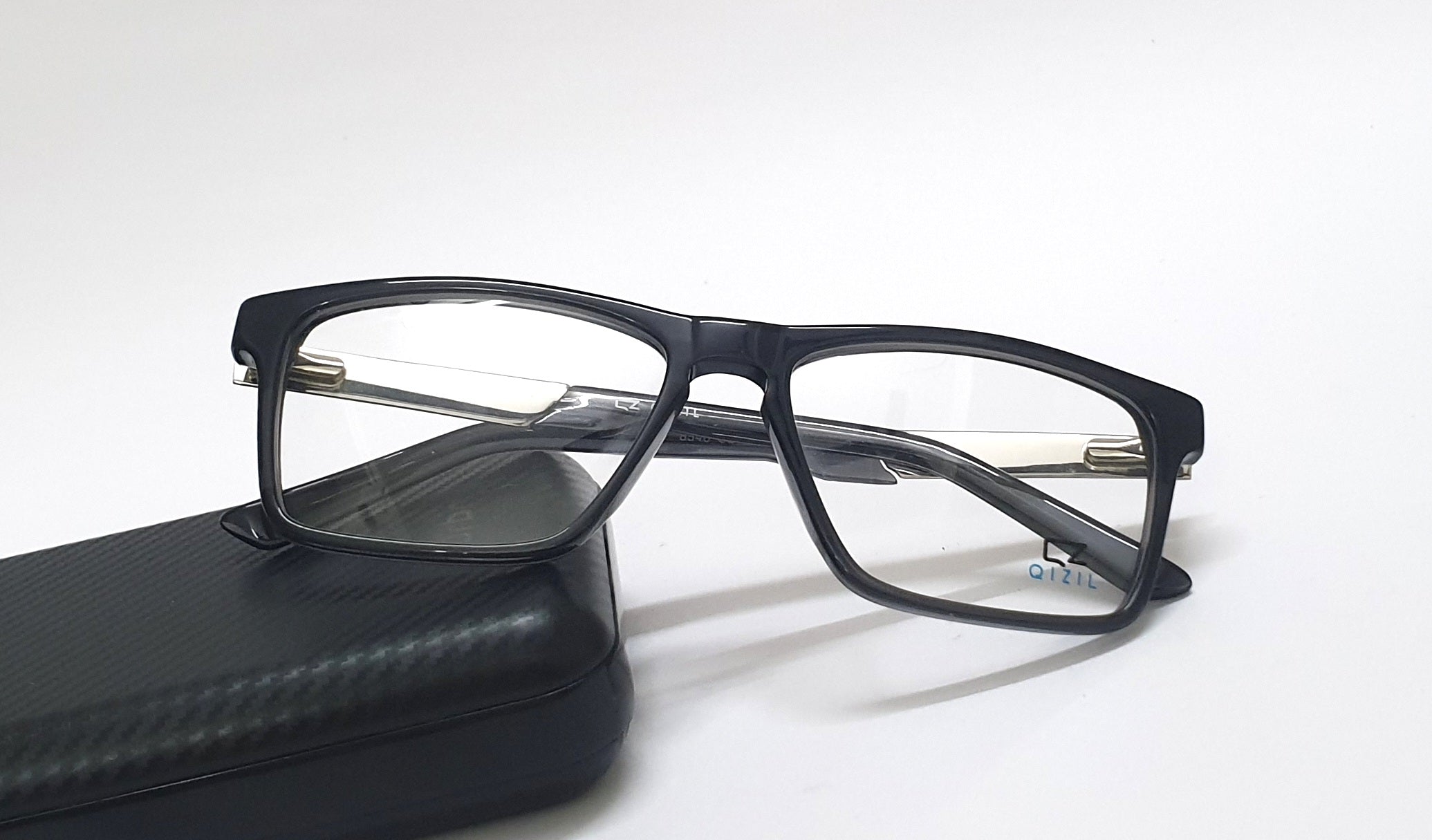 Stylish black and silver rectangle spectacles