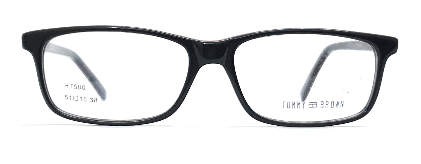 Tommy Brown Eyeglasses Rectangle Spectacle HT500 Black shinning